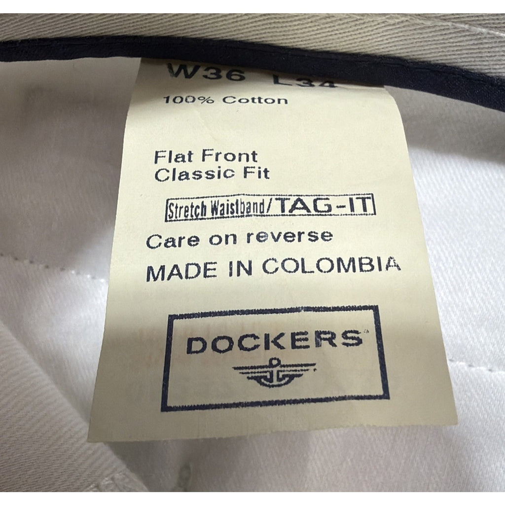 Dockers Individual Fit Waistband Pants Mens W36xL34 Biege Straight Slash Pocket