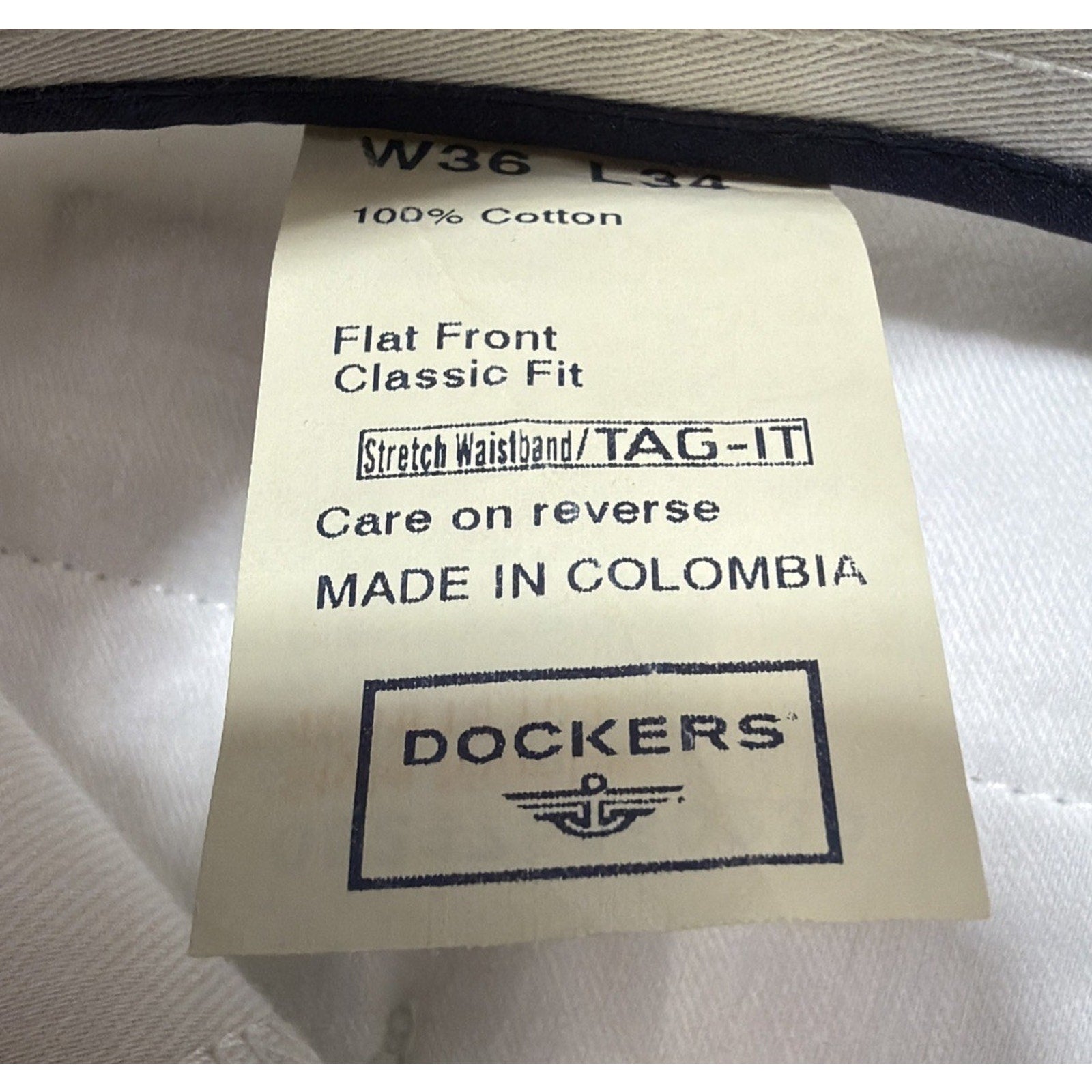 Dockers Individual Fit Waistband Pants Mens W36xL34 Biege Straight Slash Pocket