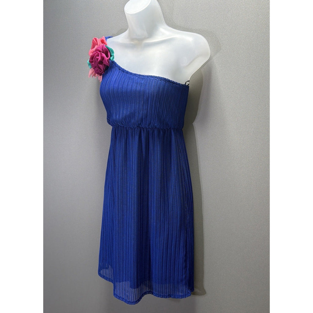 Judith March for Anthropologie One Shoulder Blue Retro Mini Dress Sz S Pin