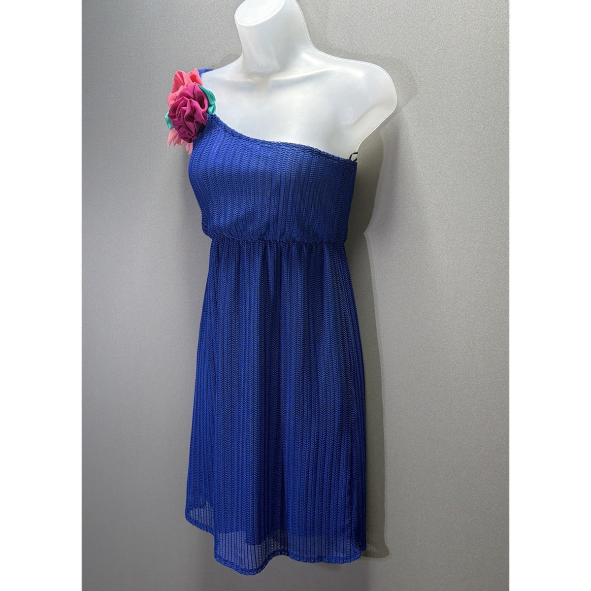 Judith March for Anthropologie One Shoulder Blue Retro Mini Dress Sz S Pin