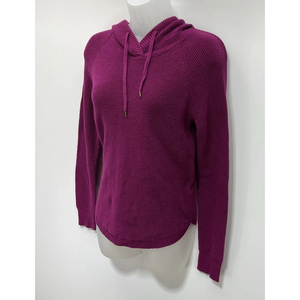 Lauren Ralph Lauren Hooded Sweater Womens Size Medium Cranberry Waffle Knit