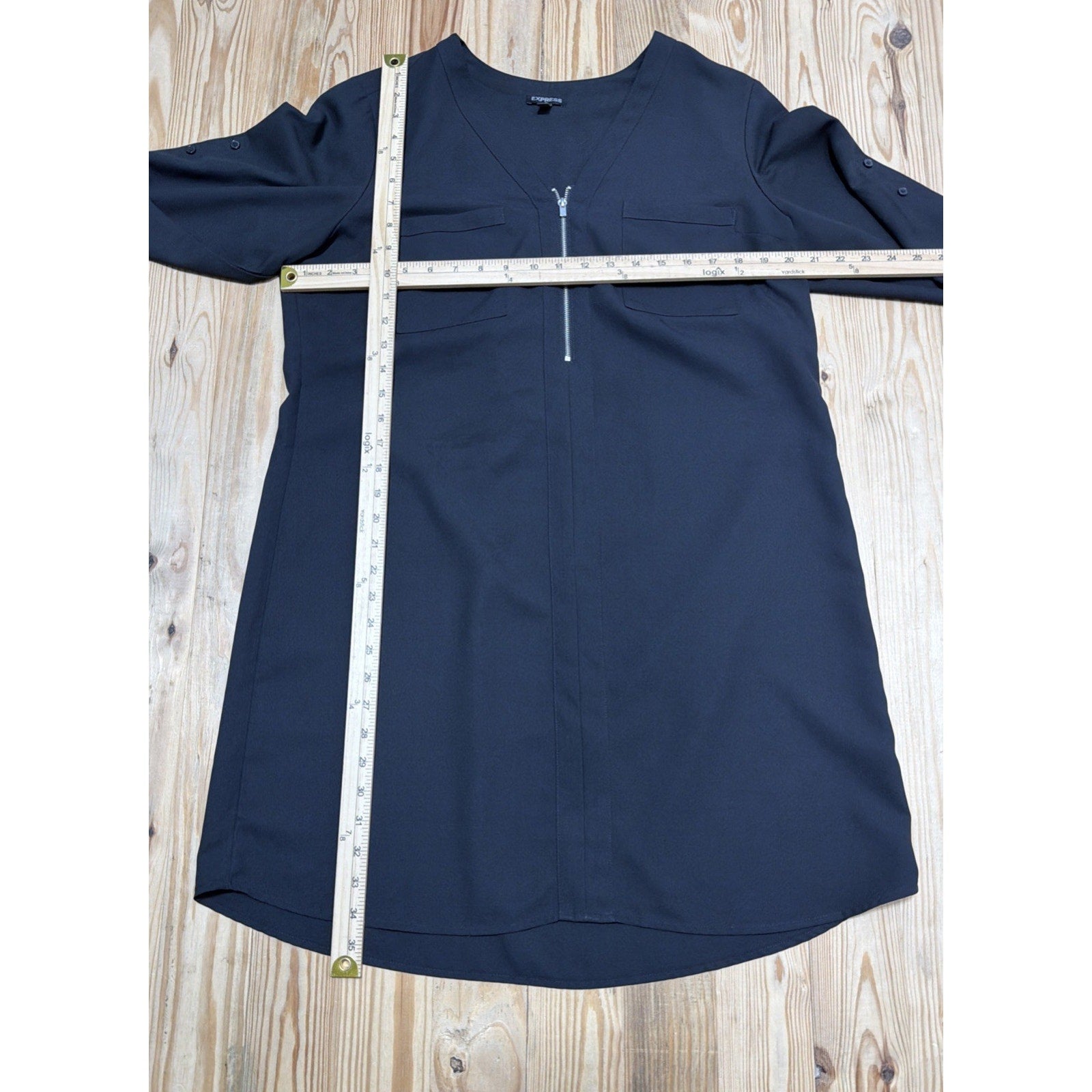 Express Shirt Dress Black Oversized Woman’s Roll Sleeves Size Large
