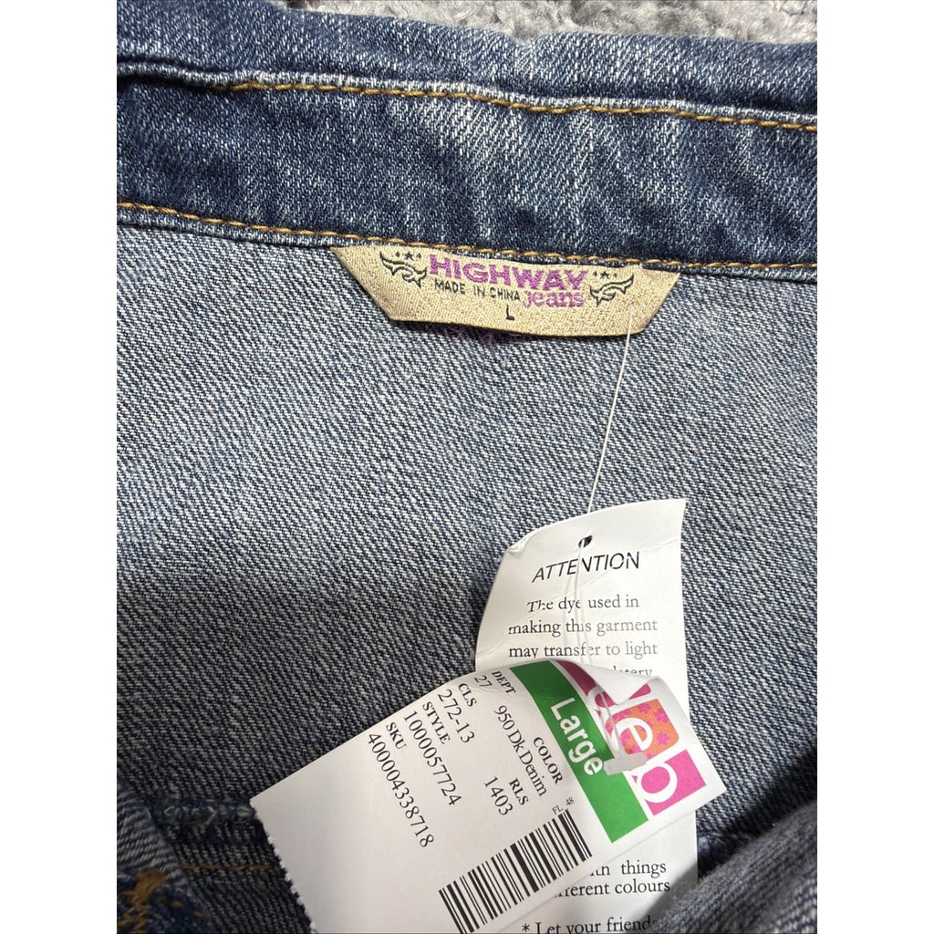 New Highway Jeans Blue Denim Jacket Cropped Vest Women's Juniors Size L