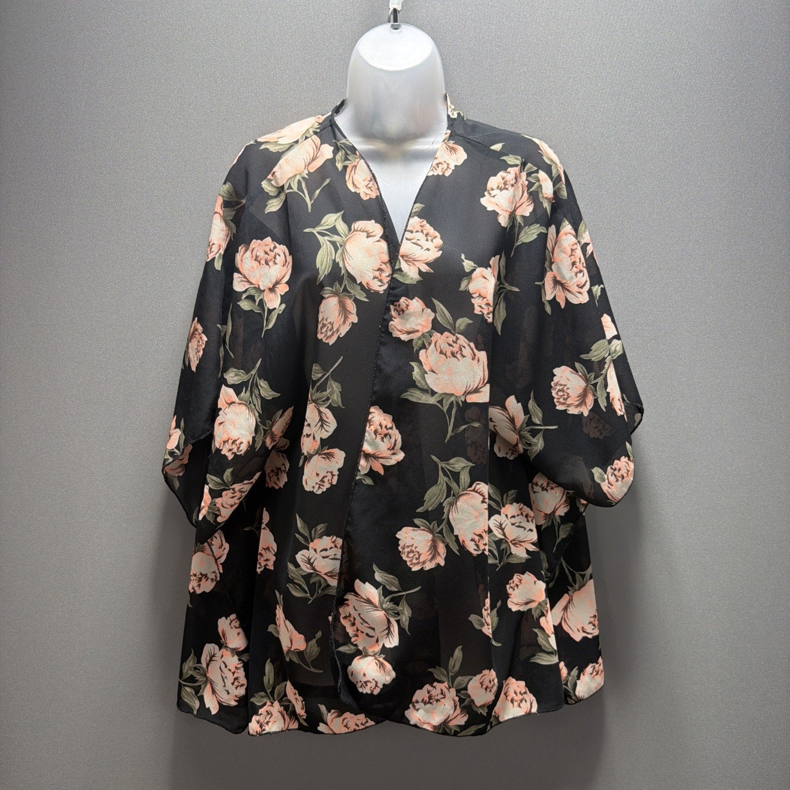 Live 4 Truth Womens Plus Sz 2X Multicolor Half Sleeve Sheer Open Kimono Cardigan