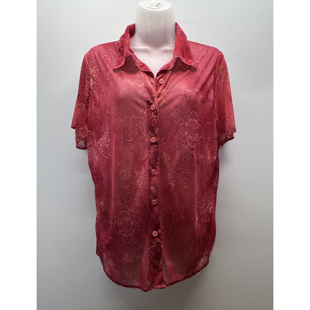New York City Design Co Women’s Hot Pink Sheer Floral Button Up Size 14/16