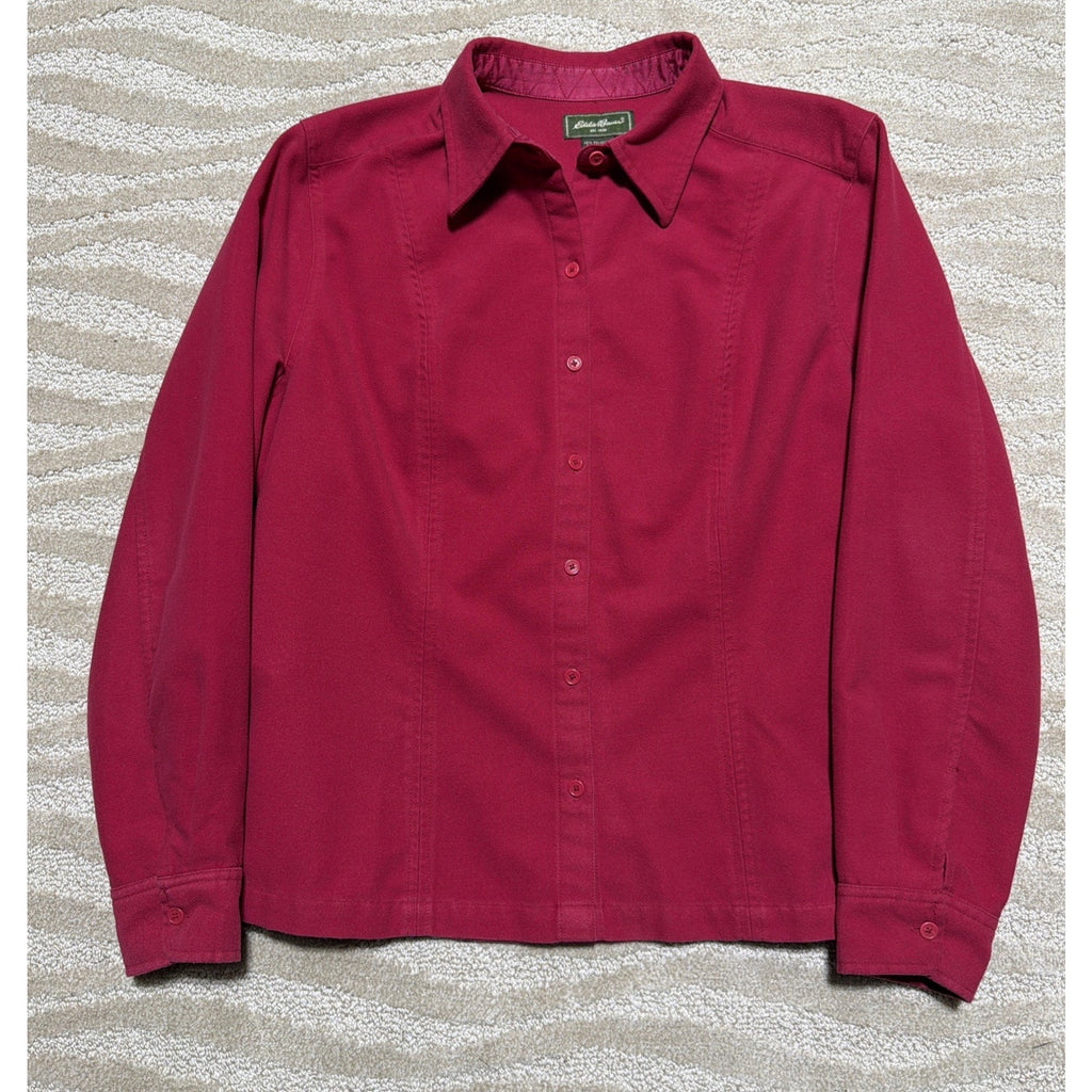 Vtg Womens XL Eddie Bauer Magenta Long Sleeve Soft Micro Fleece Western Shirt