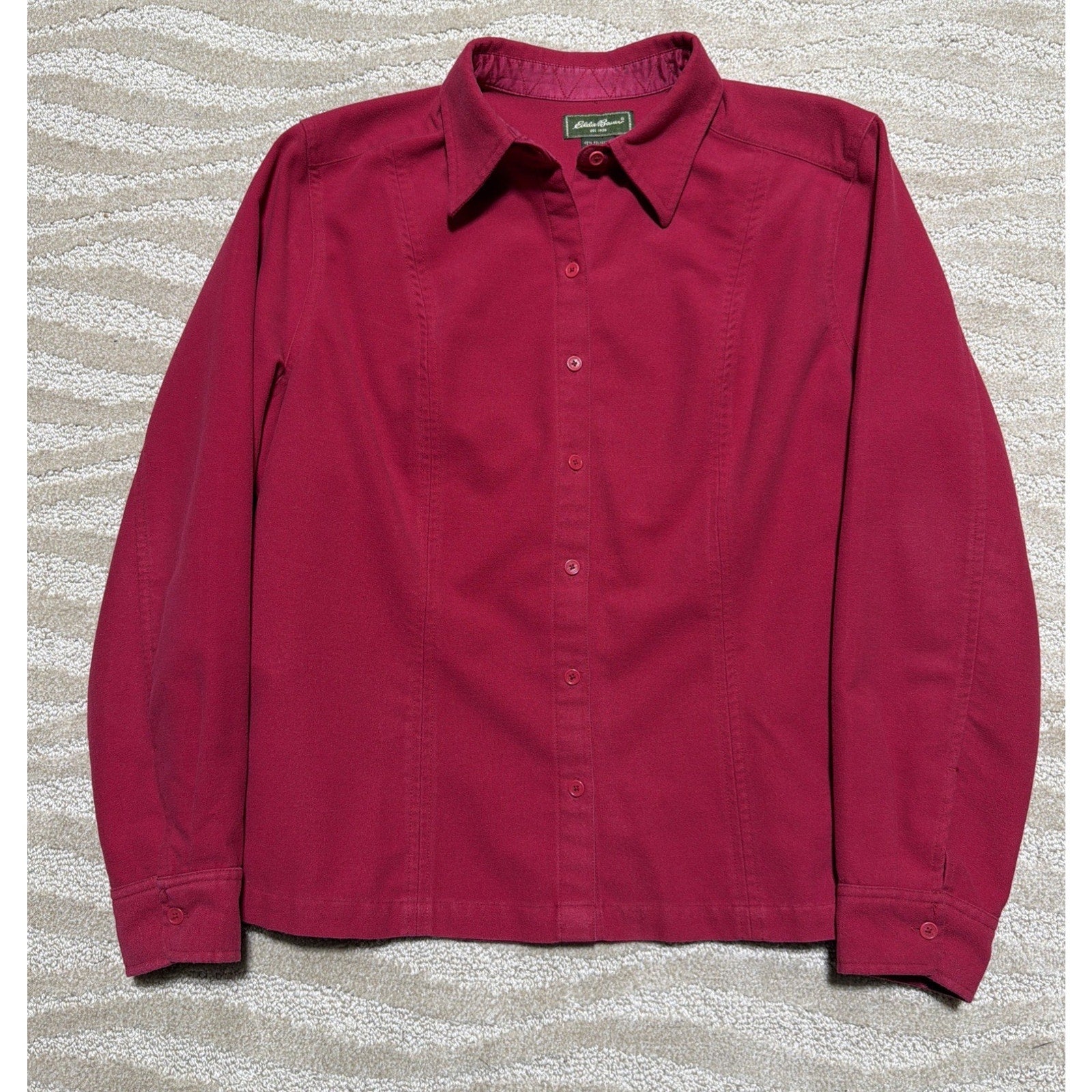 Vtg Womens XL Eddie Bauer Magenta Long Sleeve Soft Micro Fleece Western Shirt