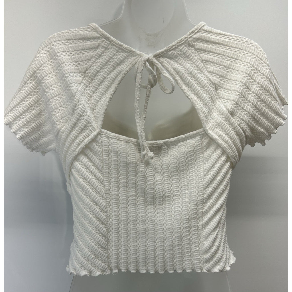 Atelier by Kirious Women's White Short Sleeve Knit Cropped Top Size XL.