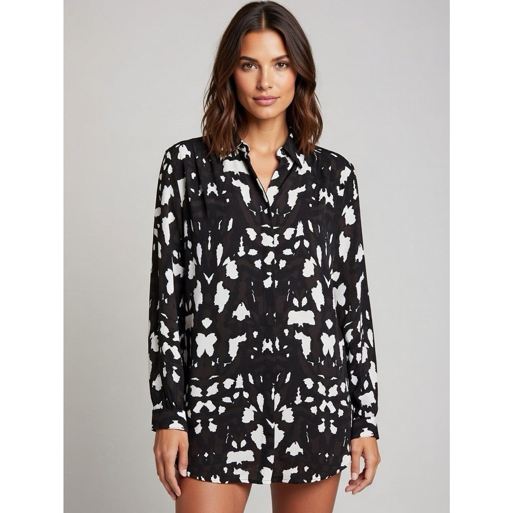 Express Shirt Womens S Black Button Front Long Sleeve Tunic