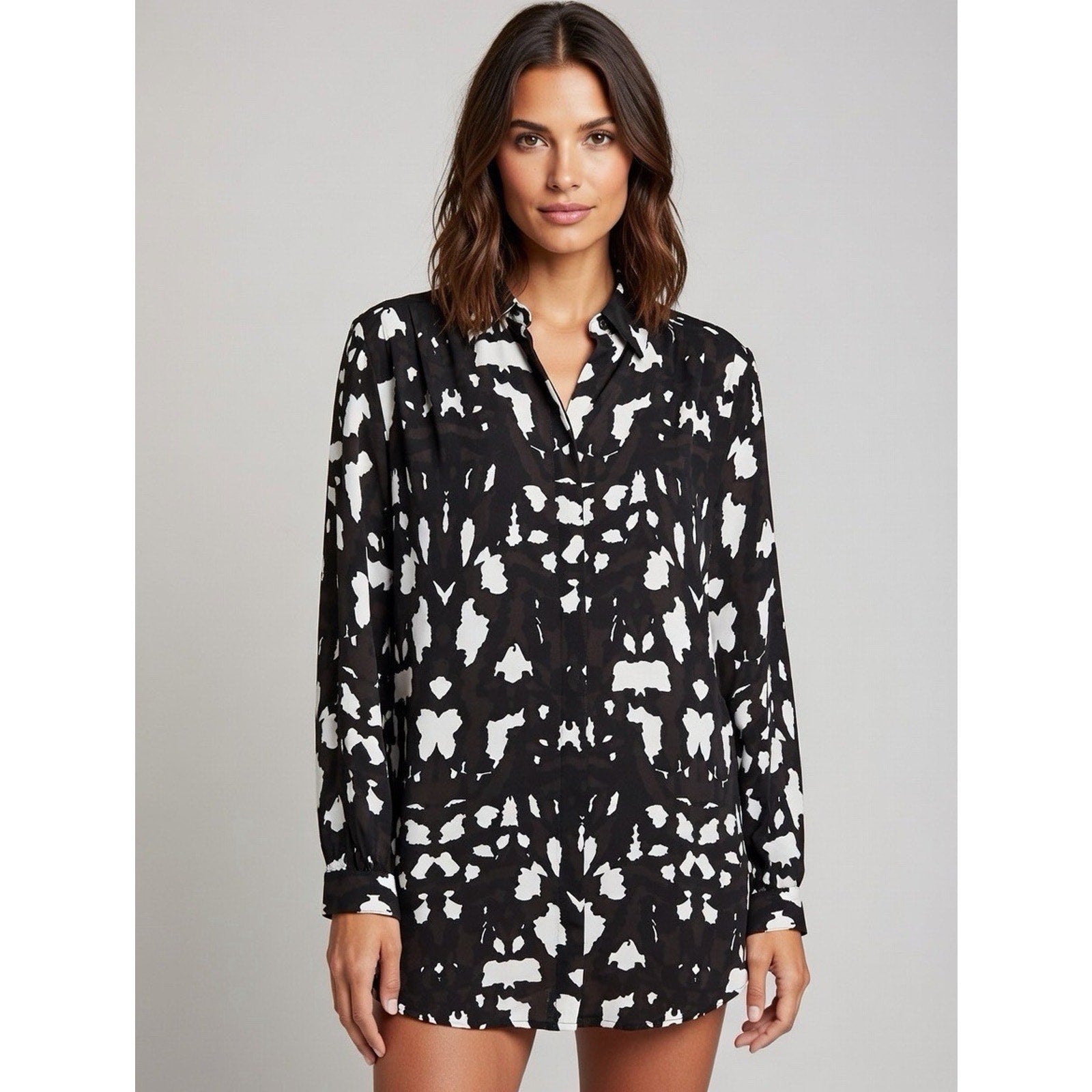 Express Shirt Womens S Black Button Front Long Sleeve Tunic
