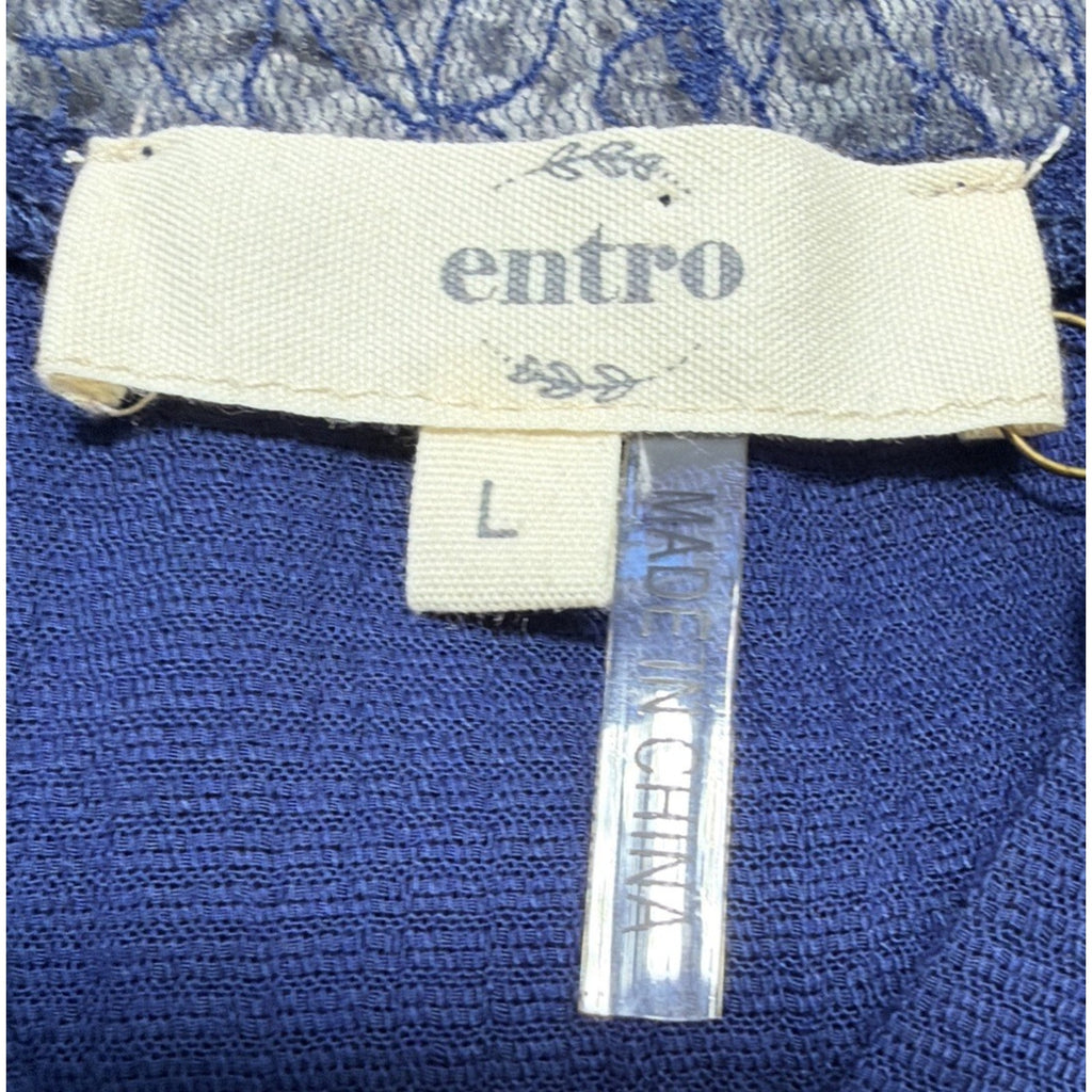 Entro Oversized Balloon Sleeve Blue Boho Lace Back Shirt Top Blouse Large