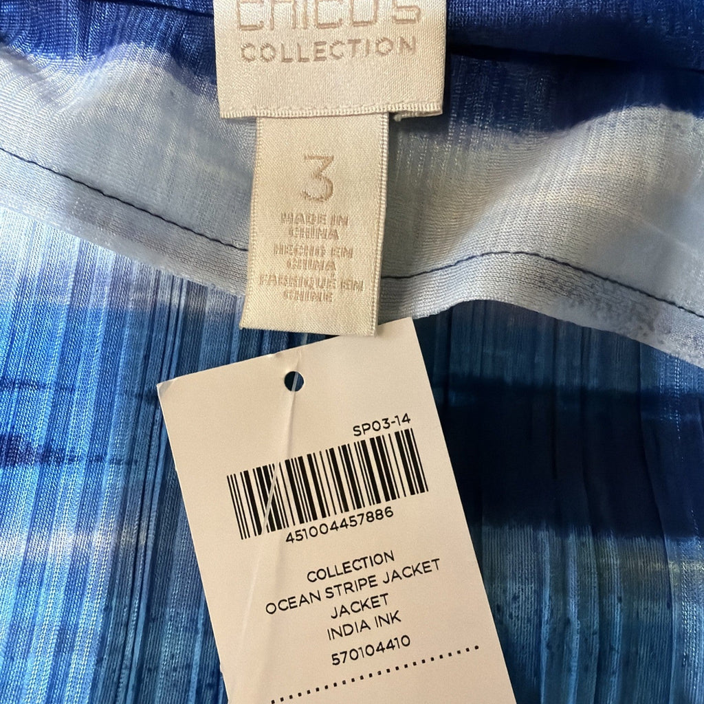 Chico’s Collection Ocean Stripe Jacket Women’s XL Crinkle Satin Open Front NWT