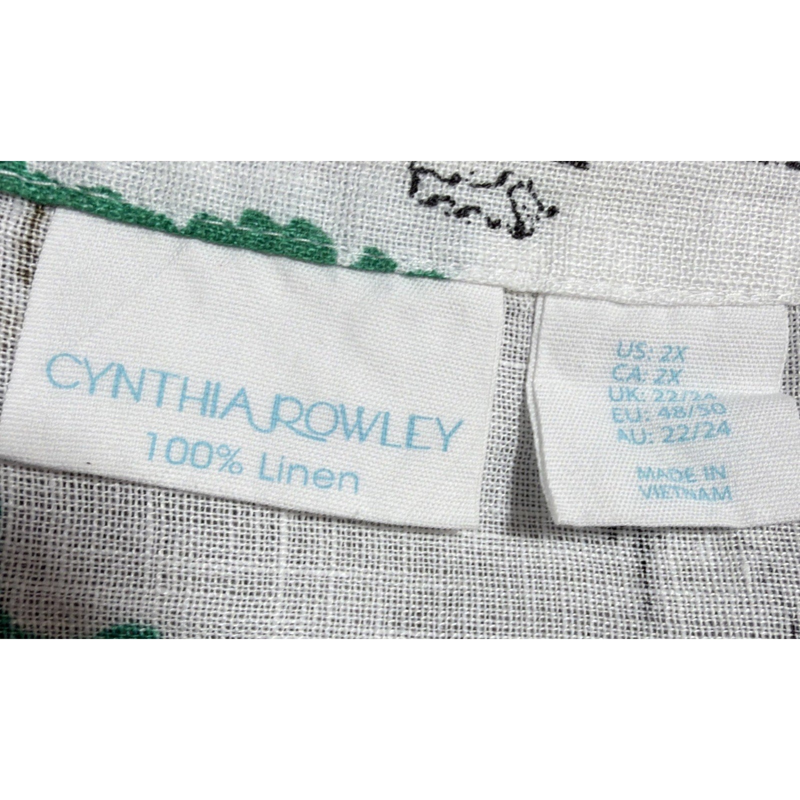 Cynthia Rowley 100% Linen Amalfi Coast Blouse Tunic Top Plus Sz 2X Beach Casual