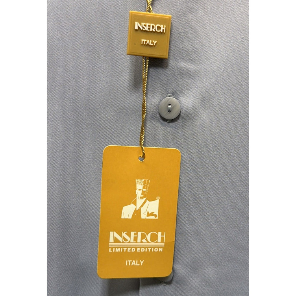 INSERCH Italy Designer Limited Edition Button Down Blue Microfiber Size L NWT