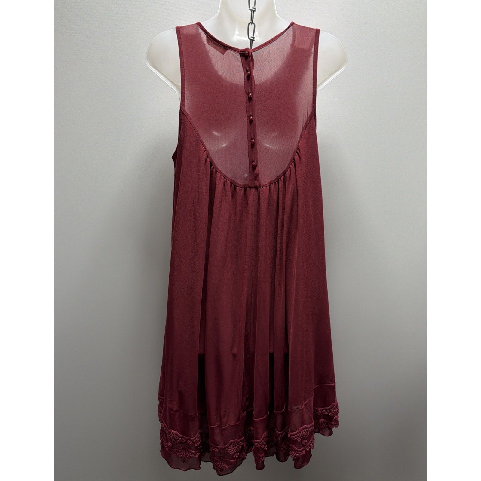 Altar’d State Burgundy Crochet Lace Swing Dress Boho Sleeveless Women’s L