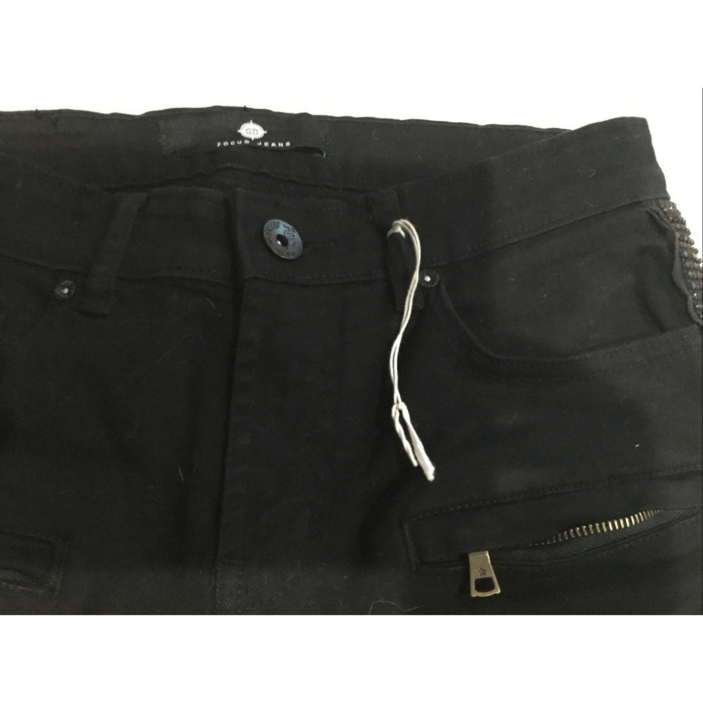 Focus Stone Solid Black Denim Shorts Sz 30