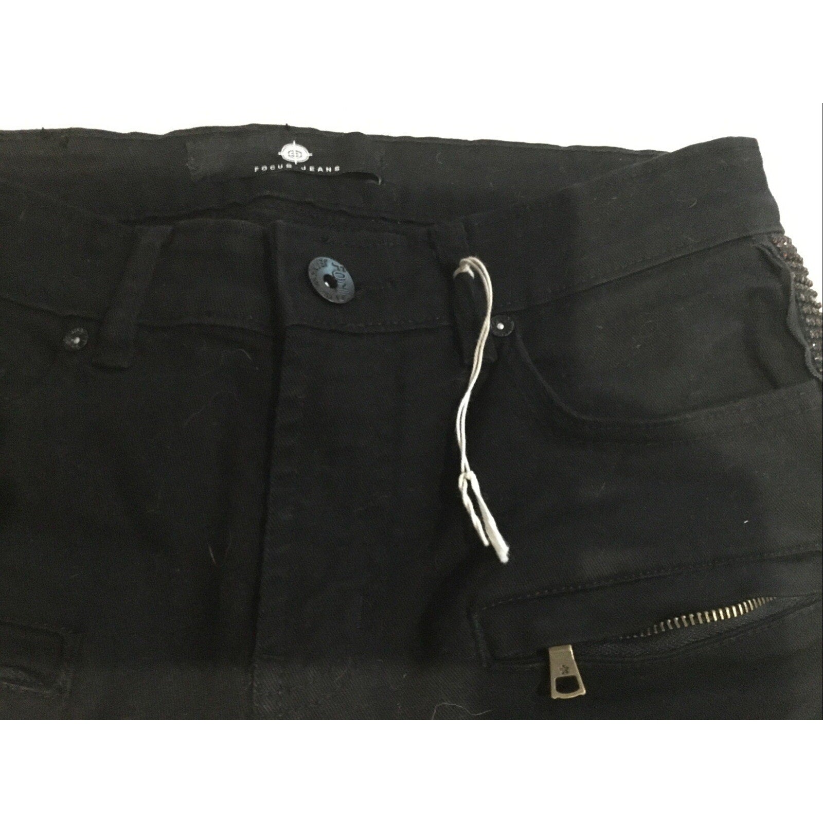 Focus Stone Solid Black Denim Shorts Sz 30