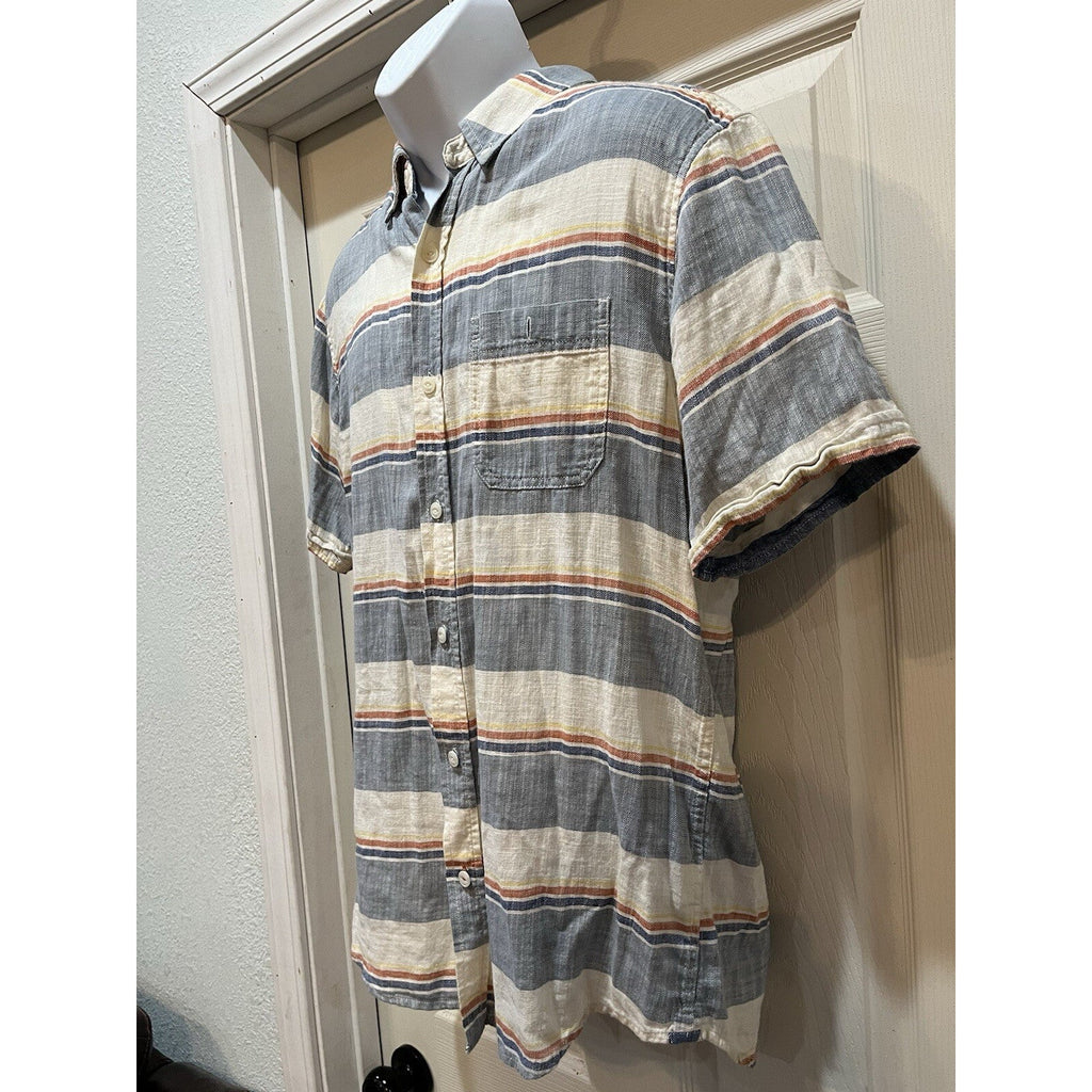 Weather Proof Button Up Blue White Red Striped Short Sleeve Men's Size Medium