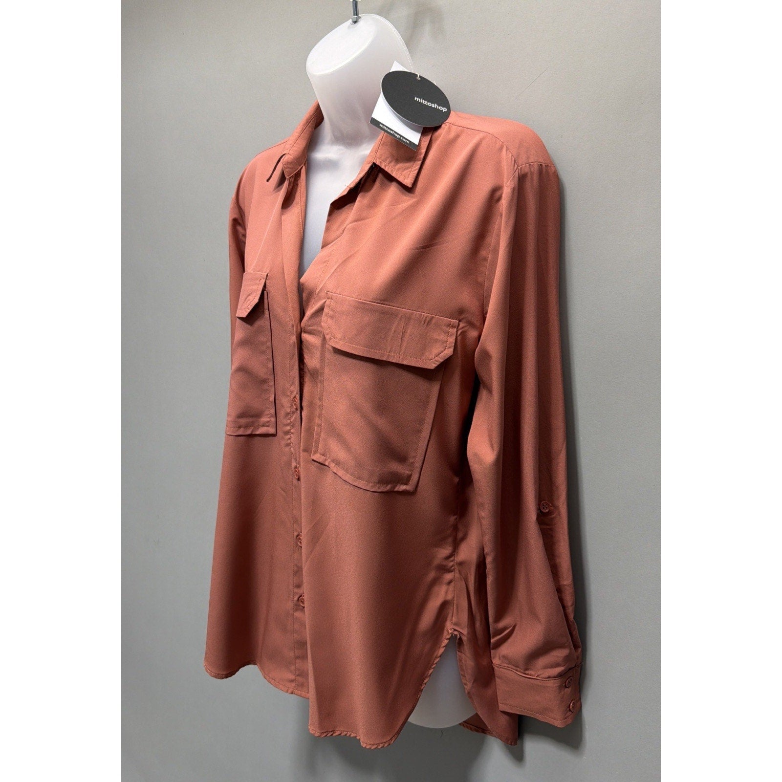 MittoShop Women’s Small Roll Tab Sleeve Button Down Shirt Top Blouse Up NWT