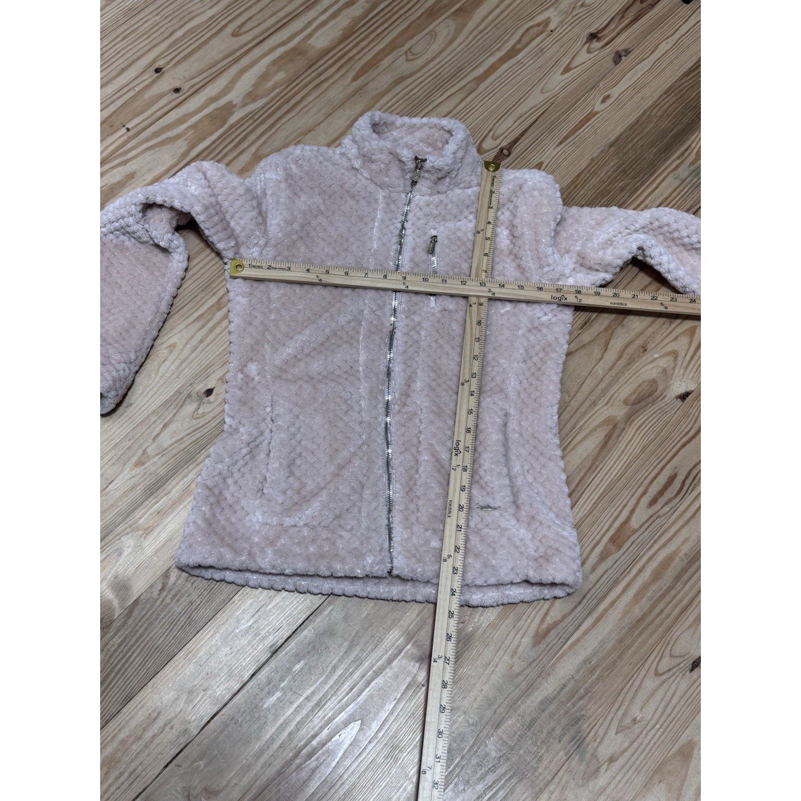 Calvin Klein Pink Plush Gold Zippers Jacket Women’s Size X-Small