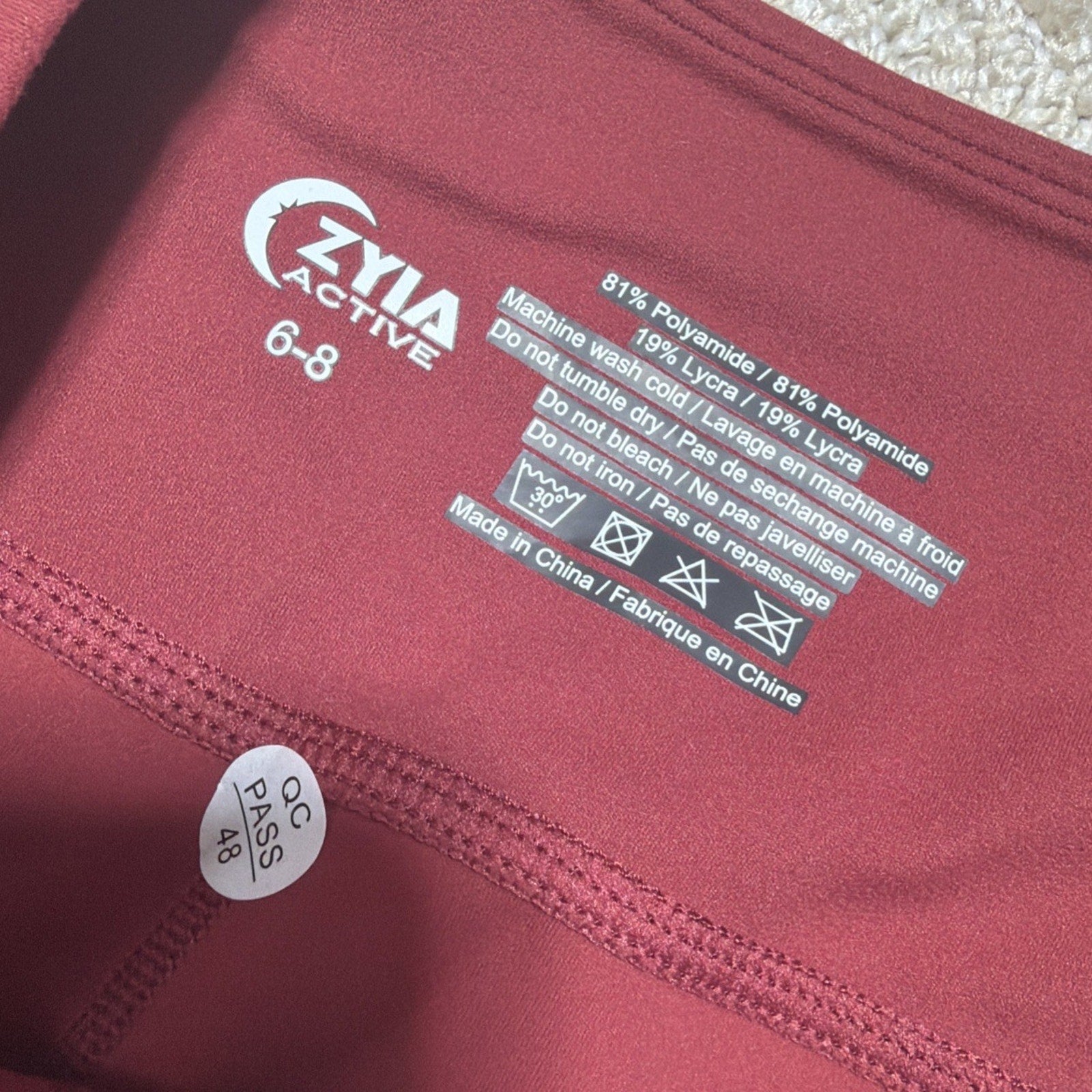 ZYIA Active Maroon Unity High Rise Leggings Size 7/8 Size 6-8 NWT