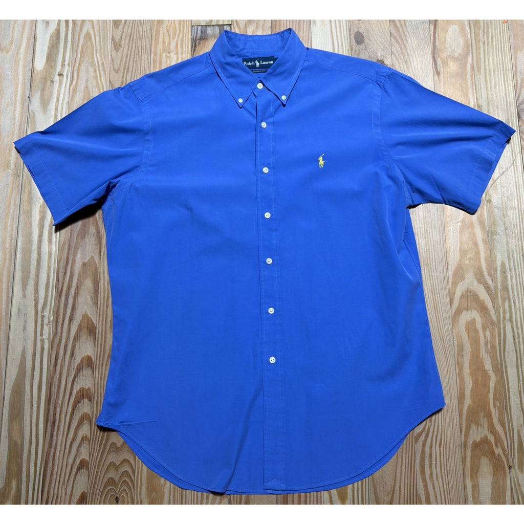 Vintage 1990s Polo Ralph Lauren Shortsleeve Button Up Men’s L Blue Hong Kong