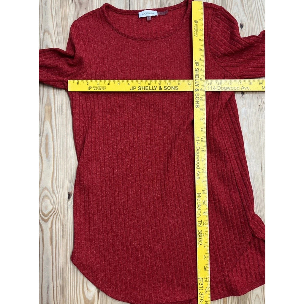 Women's Large Calvin Klein Red Shimmer Tunic Long Sleeve Sweater