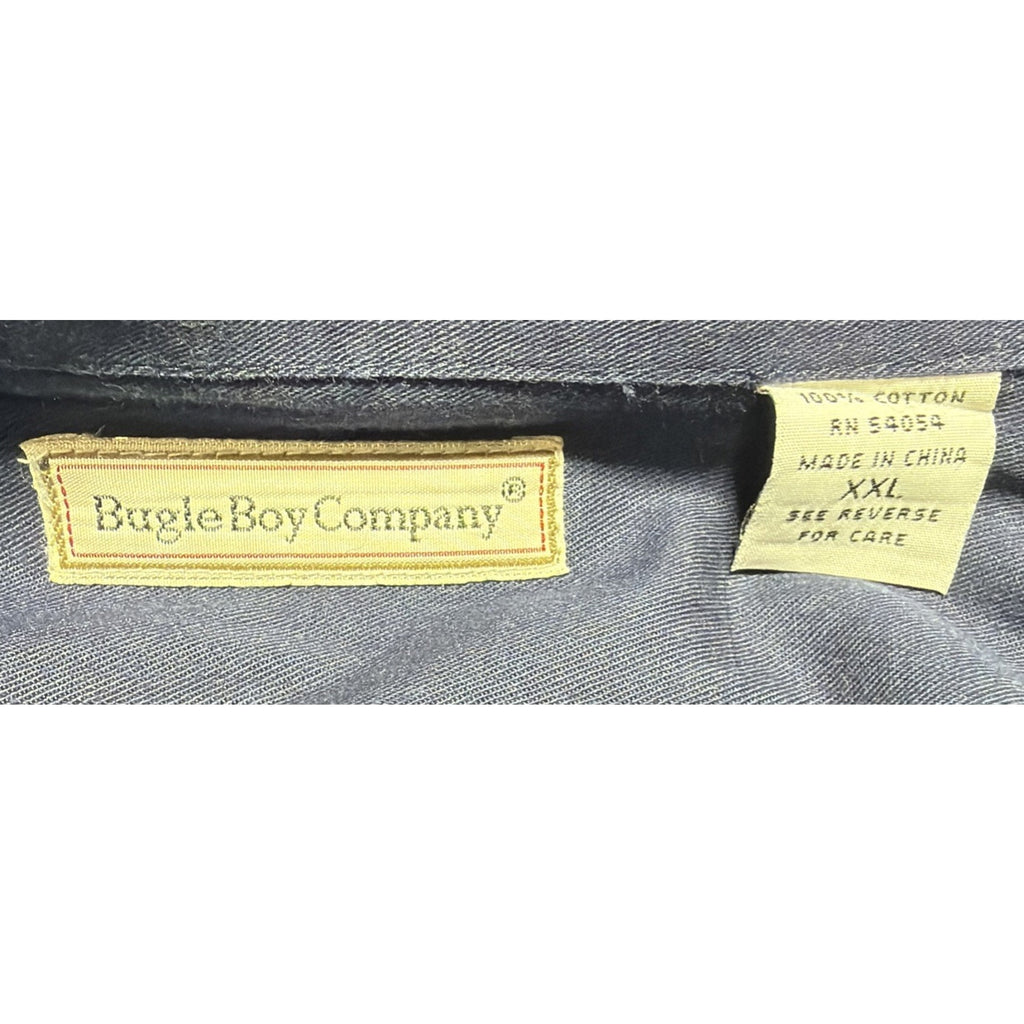 Vintage 80s Bugle Boy Company Navy Blue Button Down Shirt Mens XXL Crest Logo