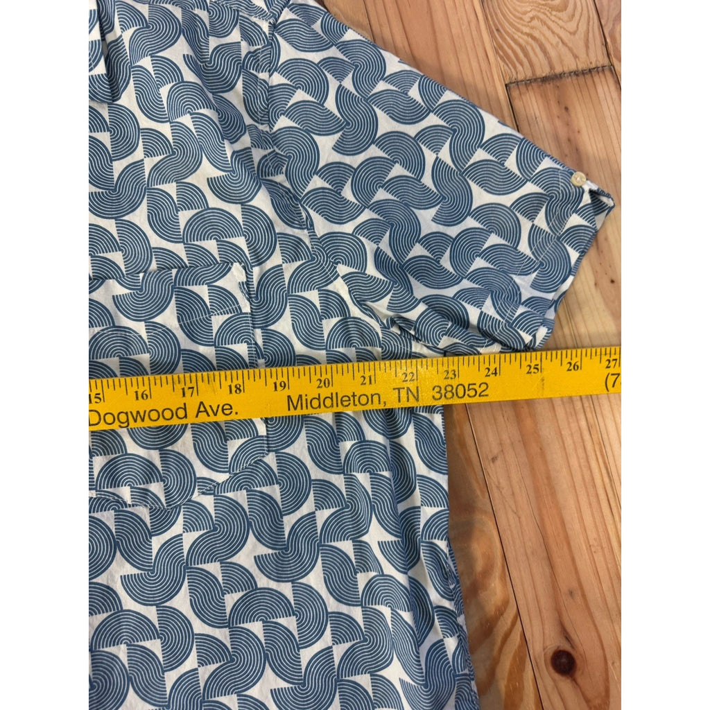 Ben Sherman men's XL Geo Block Print Shirt Button Up Short Sleeve Casual Blue