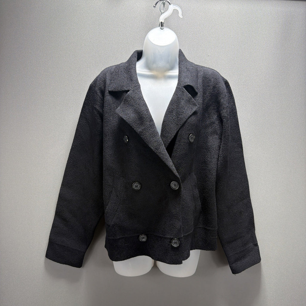 New Magaschoni Black Double Breasted Coat Super Soft Sz L NWT Msrp 88$
