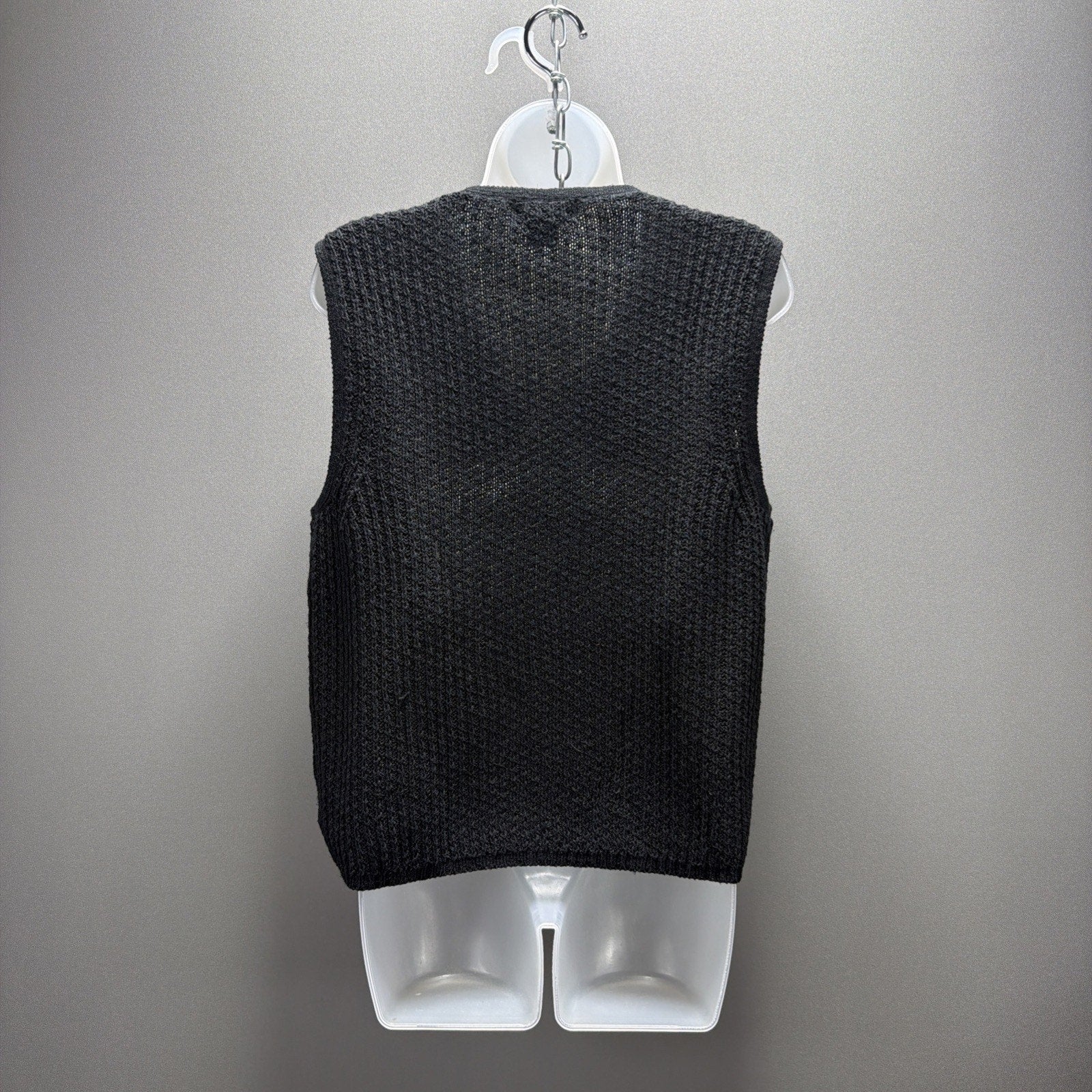 Vintage Eddie Bauer Sweater Women's Medium Black Linen Blend Knit Cardigan Vest