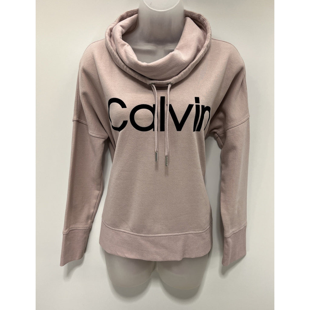 Calvin Klein Ladies Pink Logo Cowl Neck Sweatshirt - Size Small