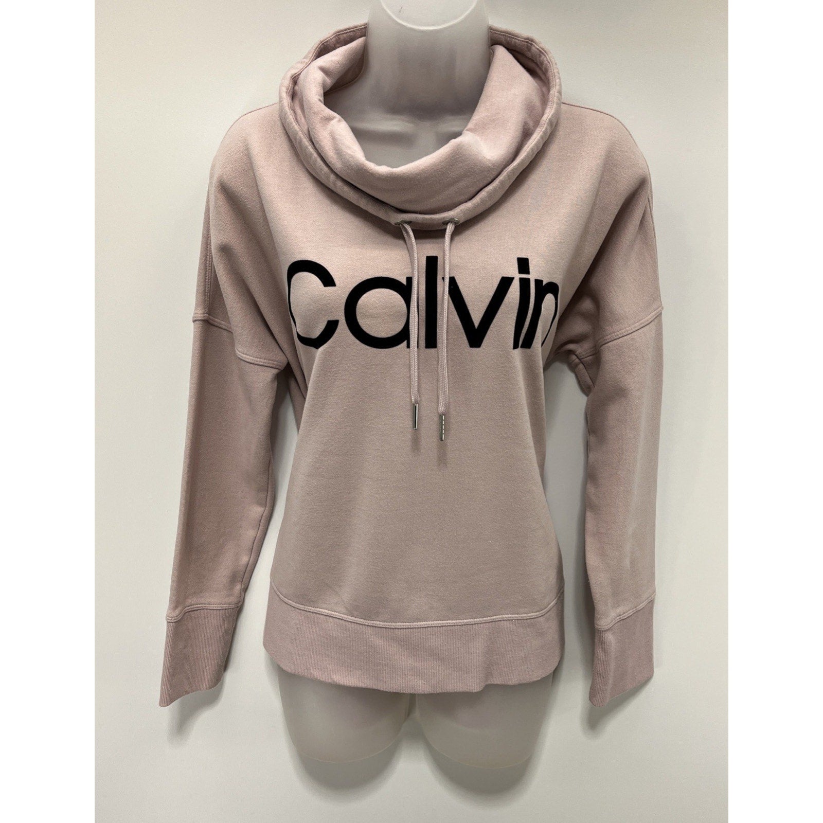 Calvin Klein Ladies Pink Logo Cowl Neck Sweatshirt - Size Small