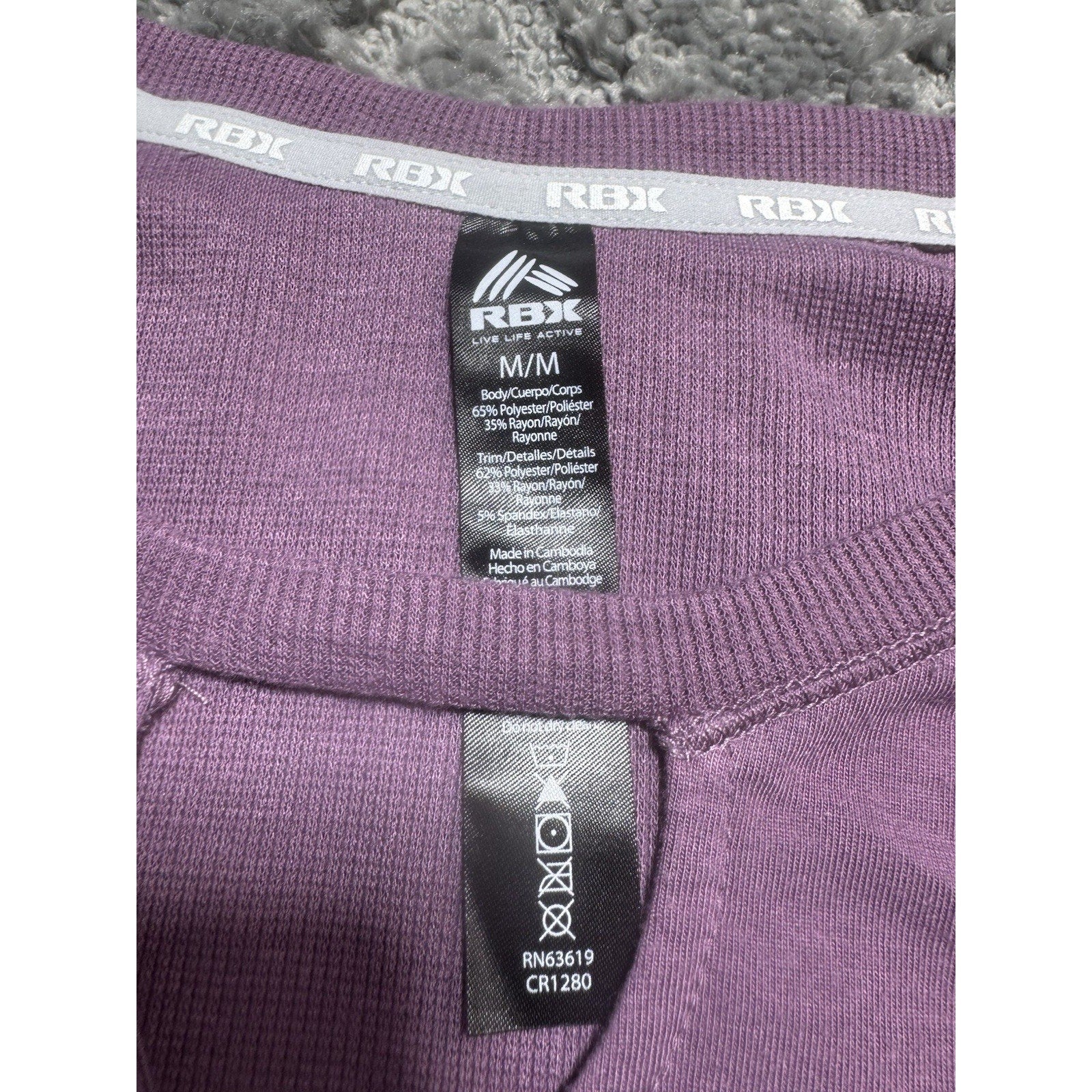RBX Active Purple Raglan Sleeve Pullover Peek Crew Neck Size M Athleisure