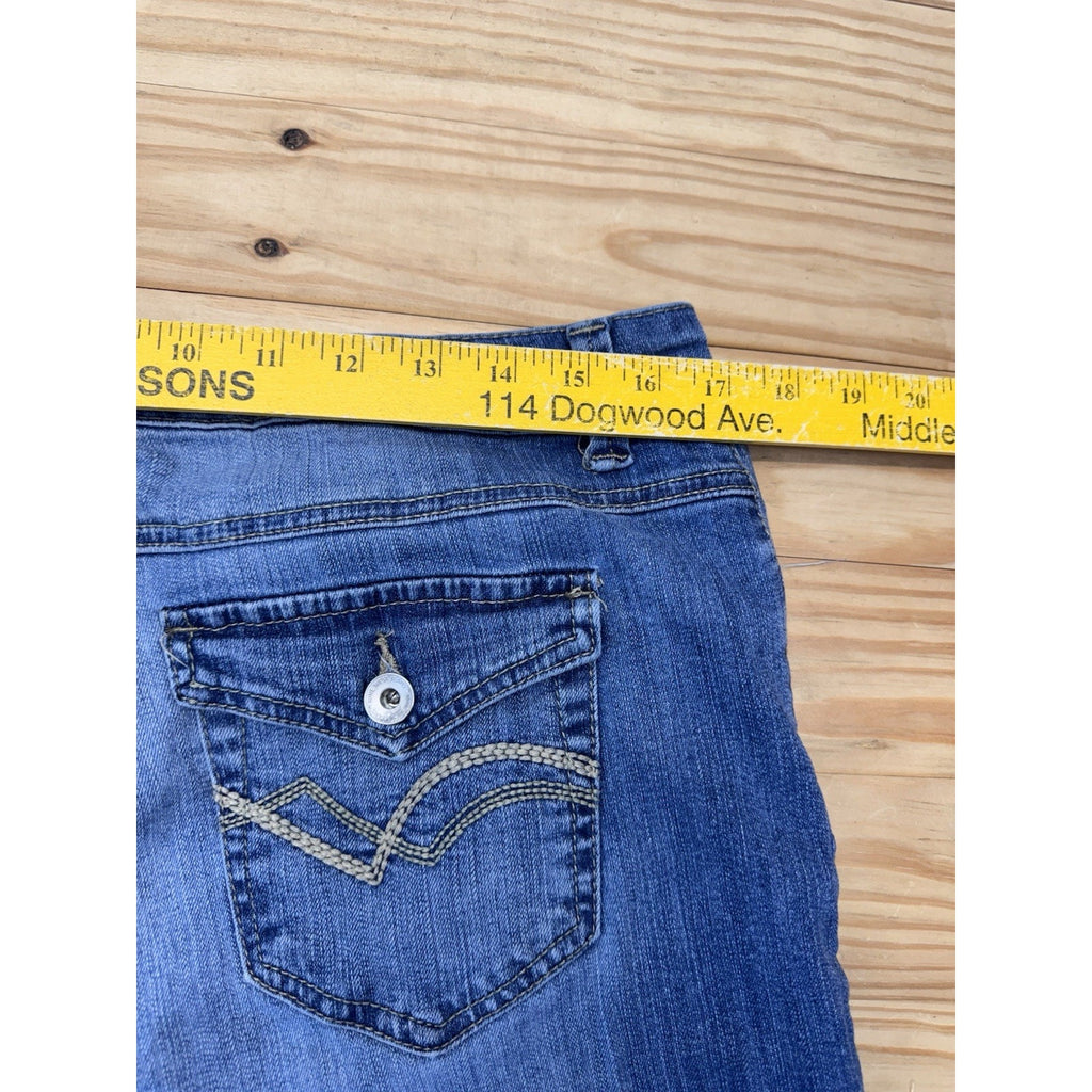 Nine West Whisker Blue Stretch Denim High Rise Bermuda Shorts Womens 34” Raw Hem