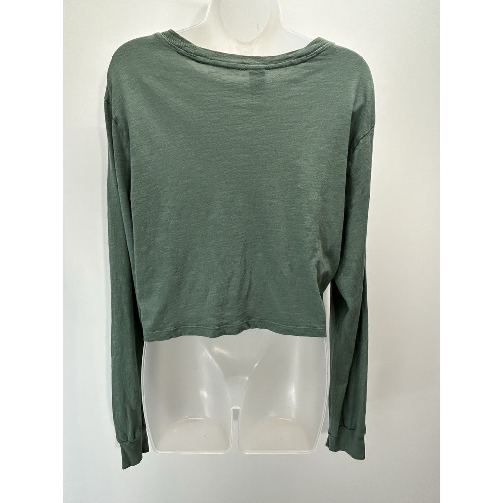 Victoria’s Secret PINK Large Green Long Sleeve Crop Top Malibu 100% Cotton.