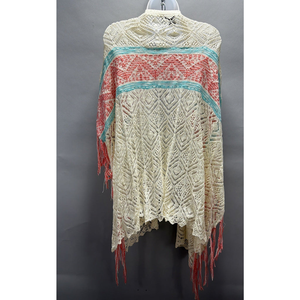 Crochet Fringe Boho Festival Duster Cardigan L Coastal Western Indie NWT