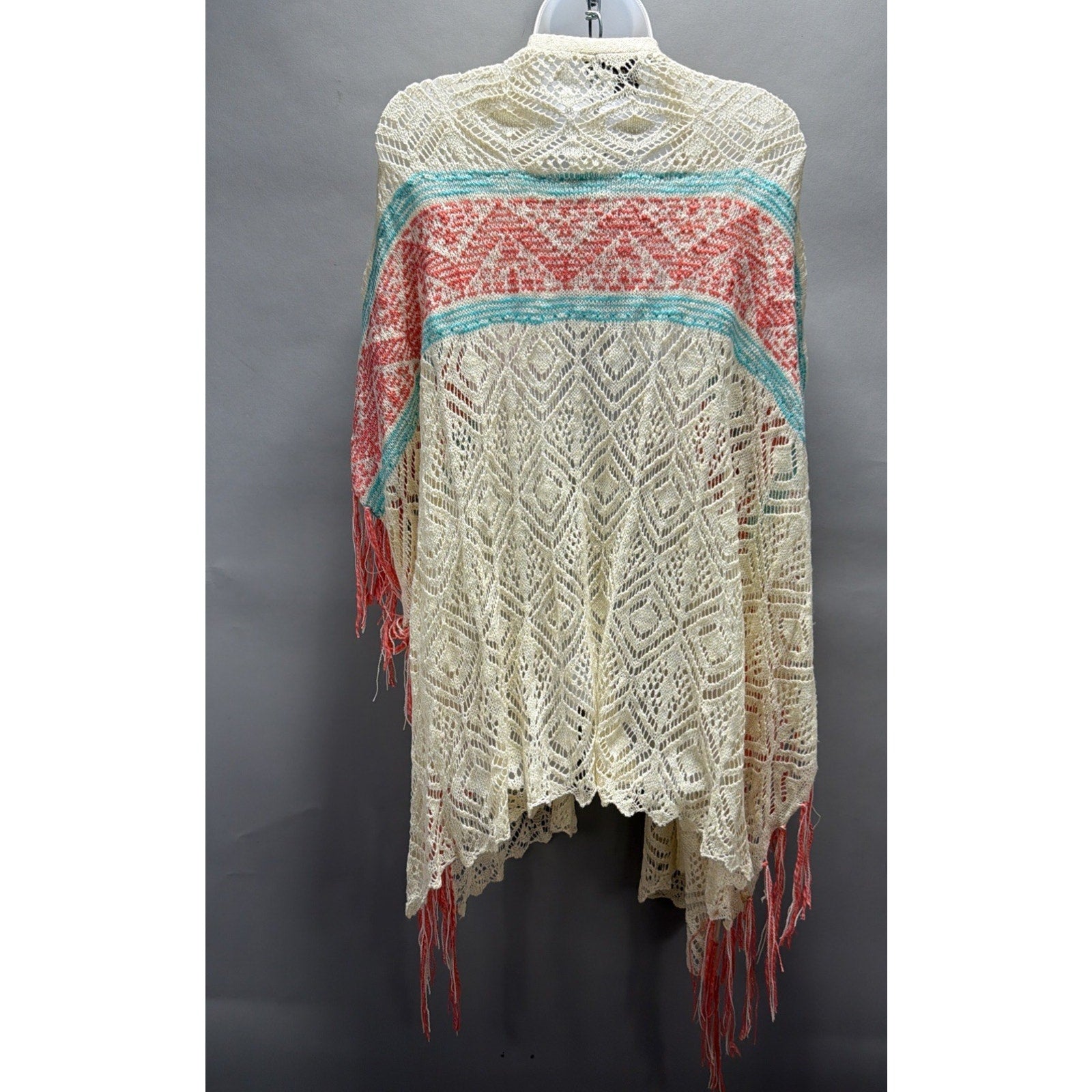 Crochet Fringe Boho Festival Duster Cardigan L Coastal Western Indie NWT