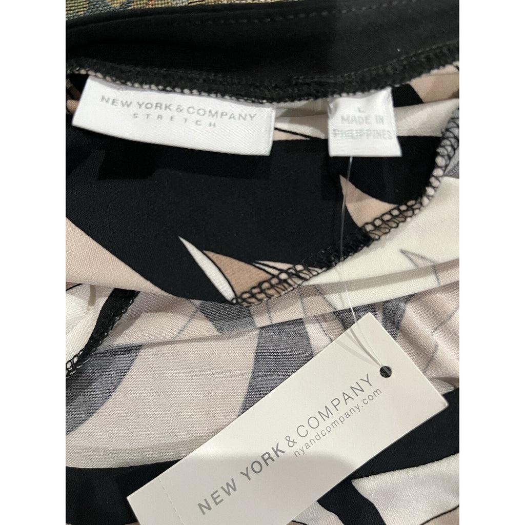 New York & Company Black/White/Beige Wrap Dress Tie Front Size Large NWT
