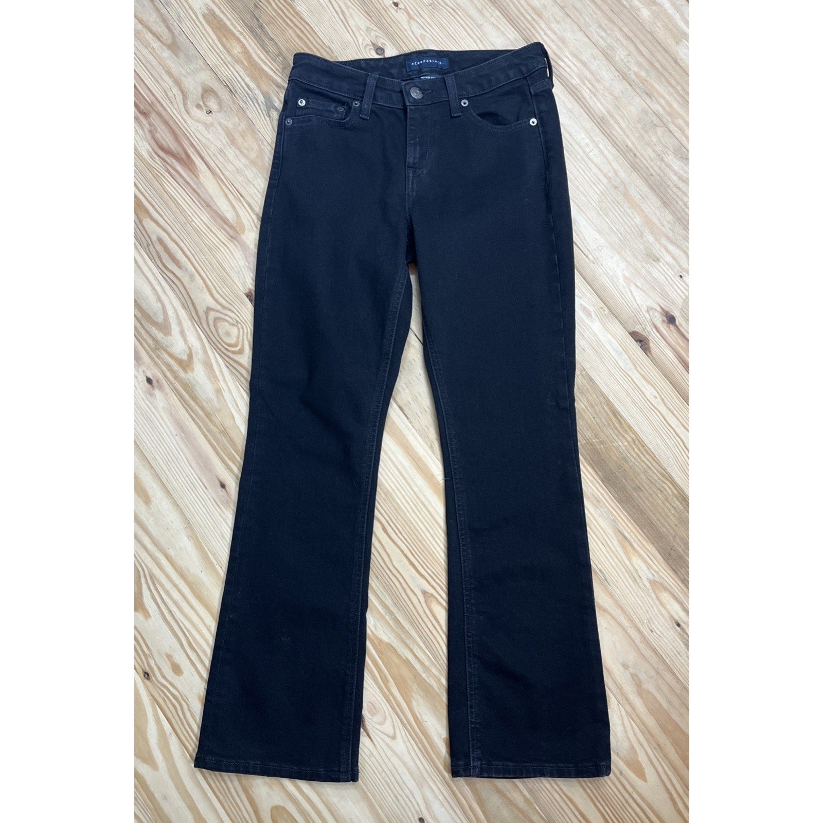 AERO Aeropostale Black Jeans Womens Reg Stretch Mid Rise Boot Cut Size 8 Short