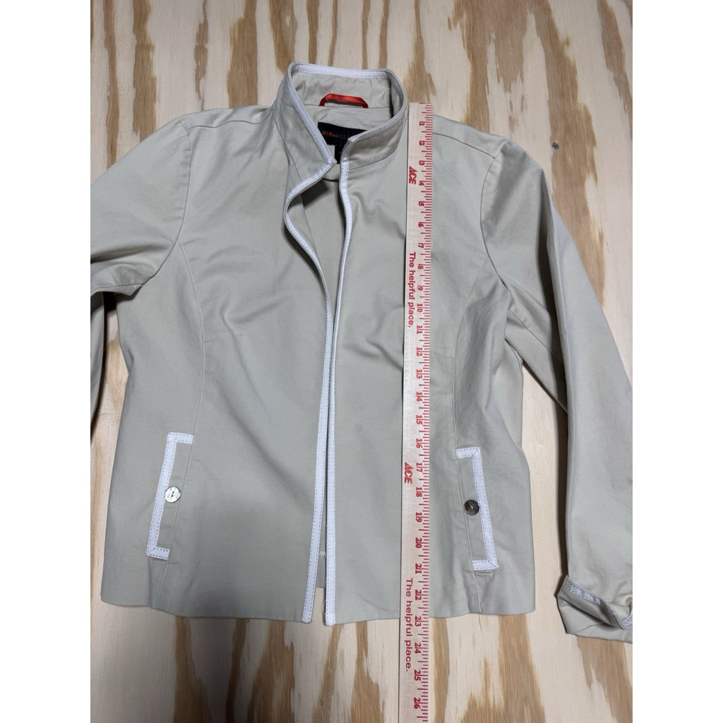 Nina McLemore Beige Cotton Blend Jacket Womens Large Stand Collar Career