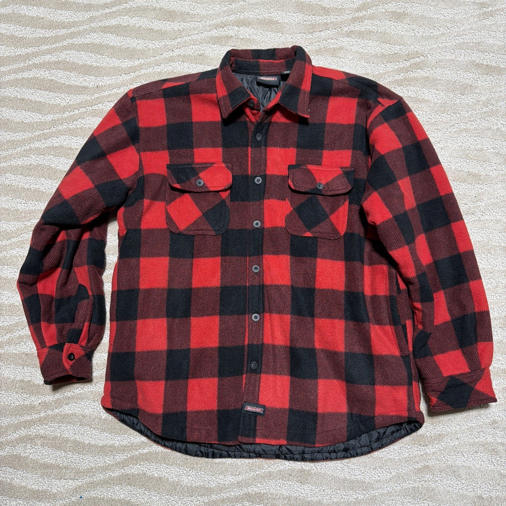 Dickies Micro Fleece Shirt Jacket Quilted Lining Red Black Buffalo Plaid XL