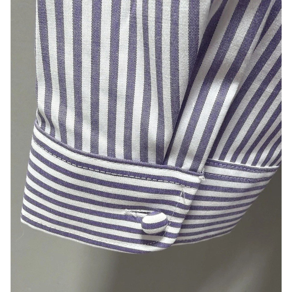 TALBOTS Non Iron Band Collar Tunic XL Dreamy Striped Embellished Button New