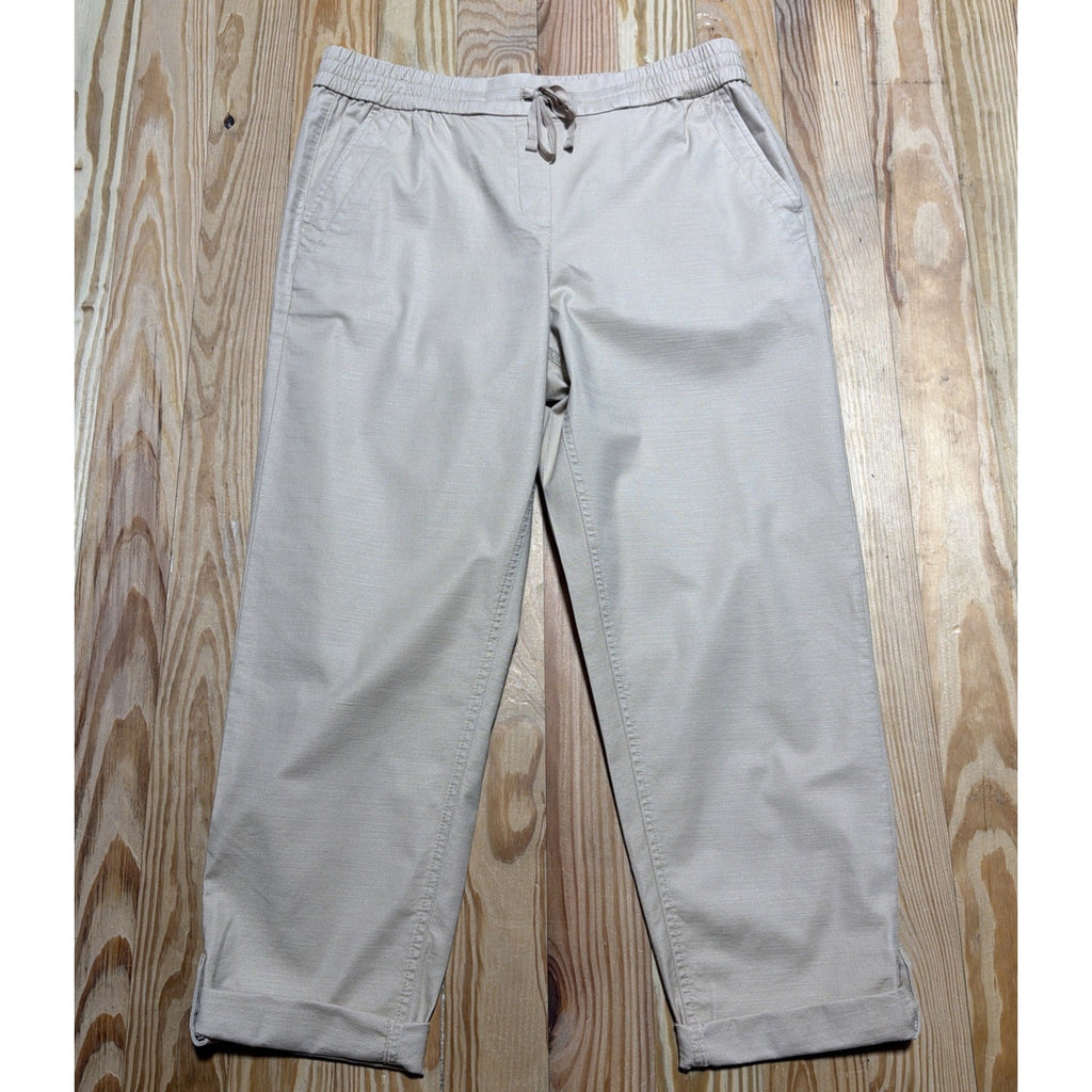 Talbots Womens M Crop Pants Drawstring Front Pull-On Beige Beach Preppy 32x24
