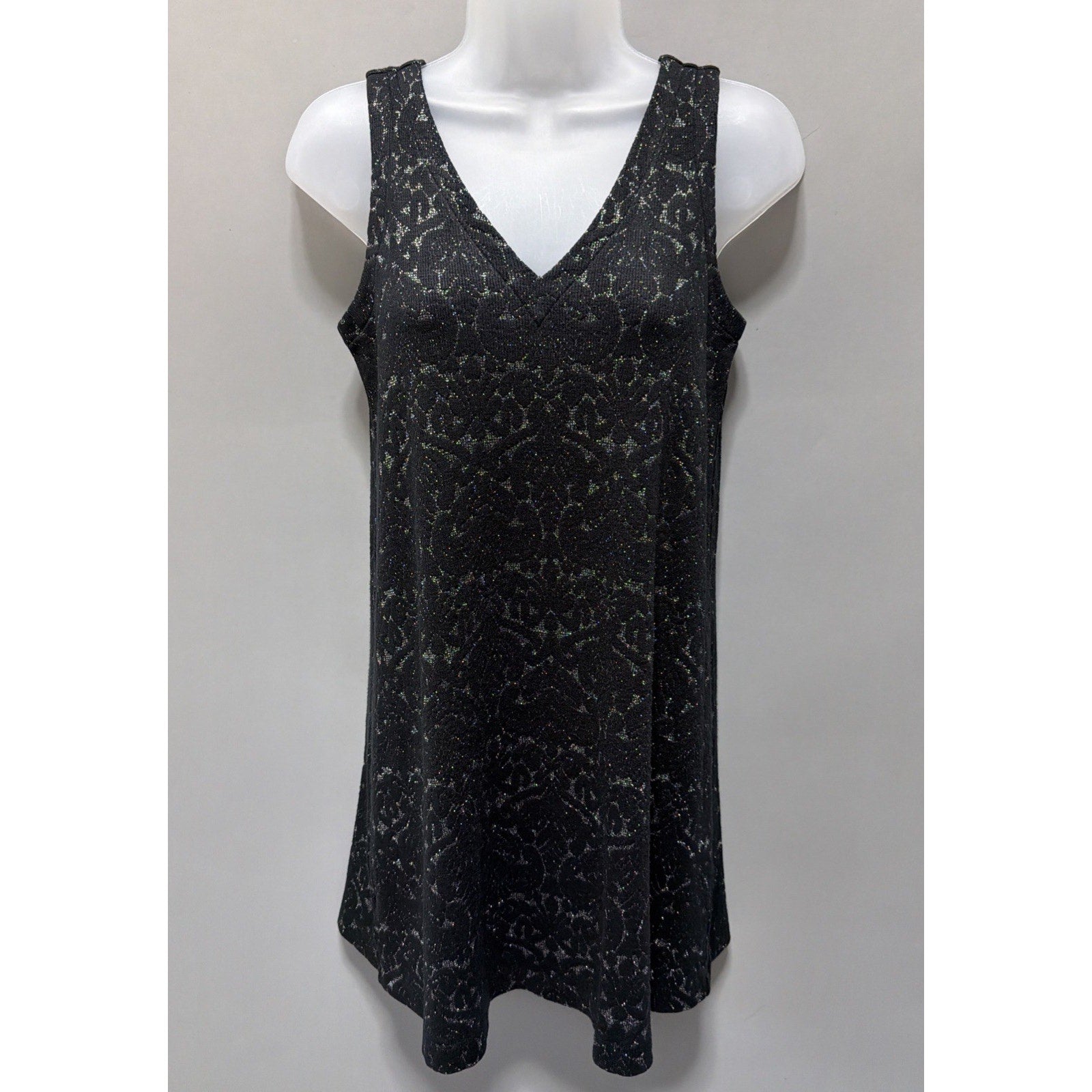 Ann Taylor LOFT XSP Women Knit Mini Dress Black Silver Metallic
