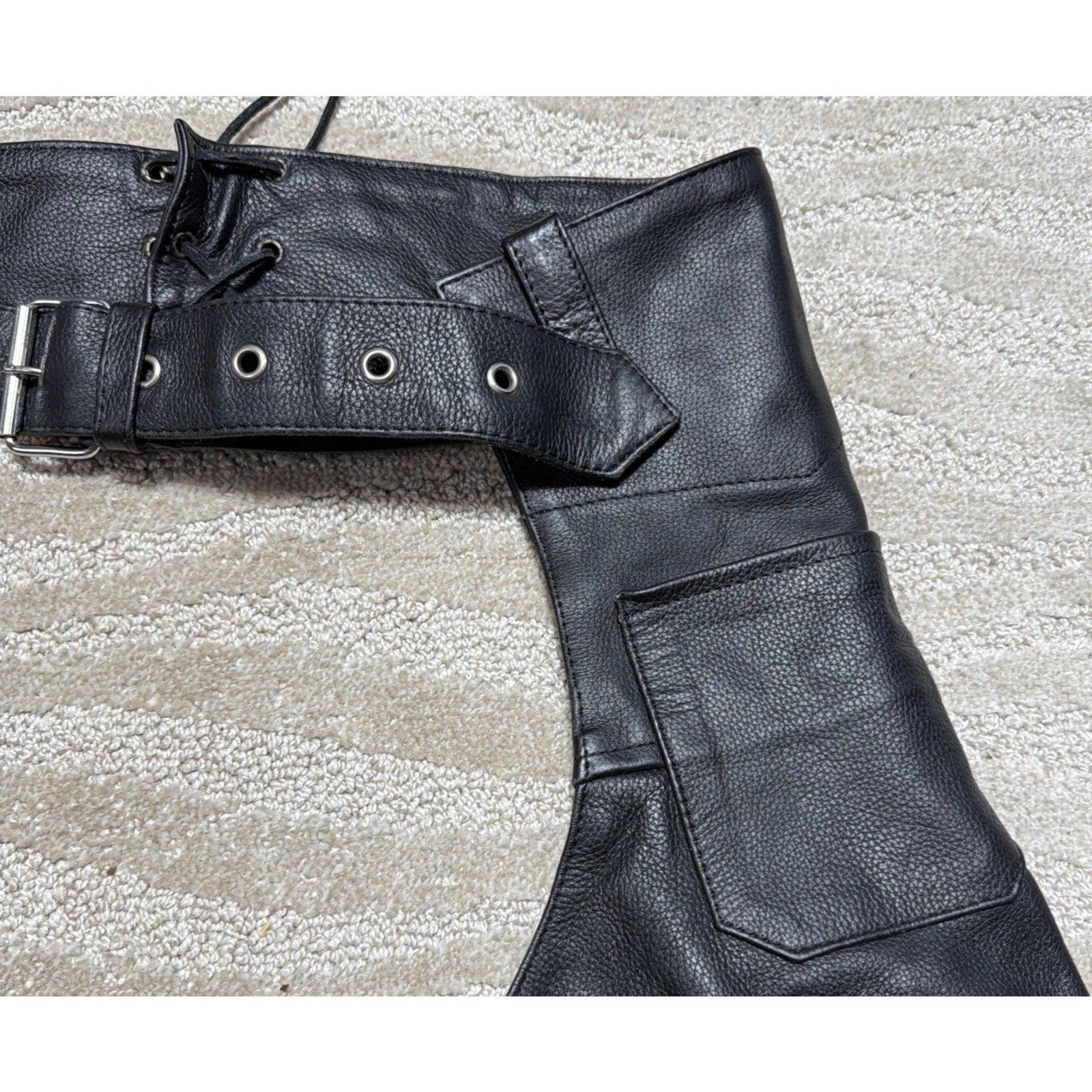 River Road Biker Pants 2XL Black Leather Riding Motorcycle Chaps Unisex
