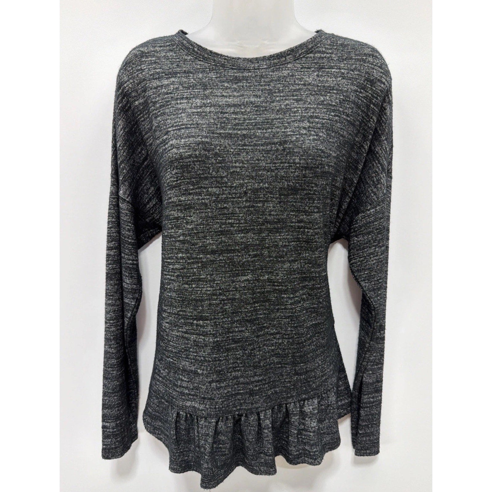 Banana Republic Sweater Large Women's Gray/Black Variegated Soft Knit Peplum