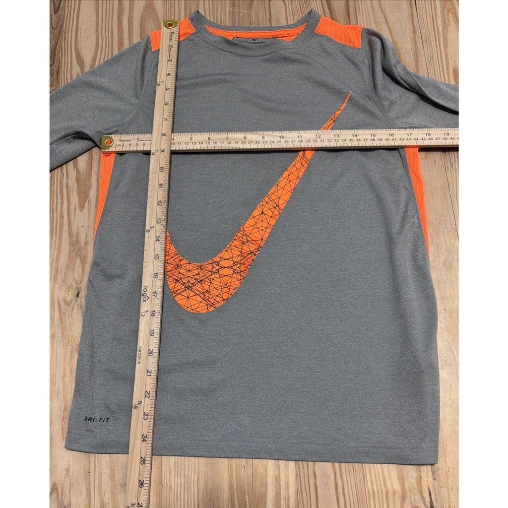 Nike Dri-Fit Boy's Youth XL Swoosh Logo Orange Reflective Long Sleeve, EUC