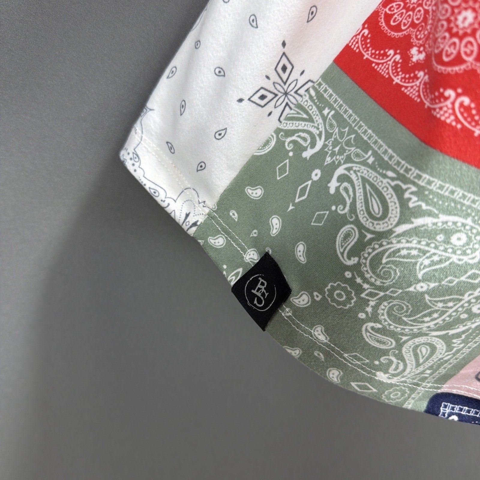 Brooklyn Standard Patchwork Paisley Bandana Mens Short Sleeve Shirt Button Up L