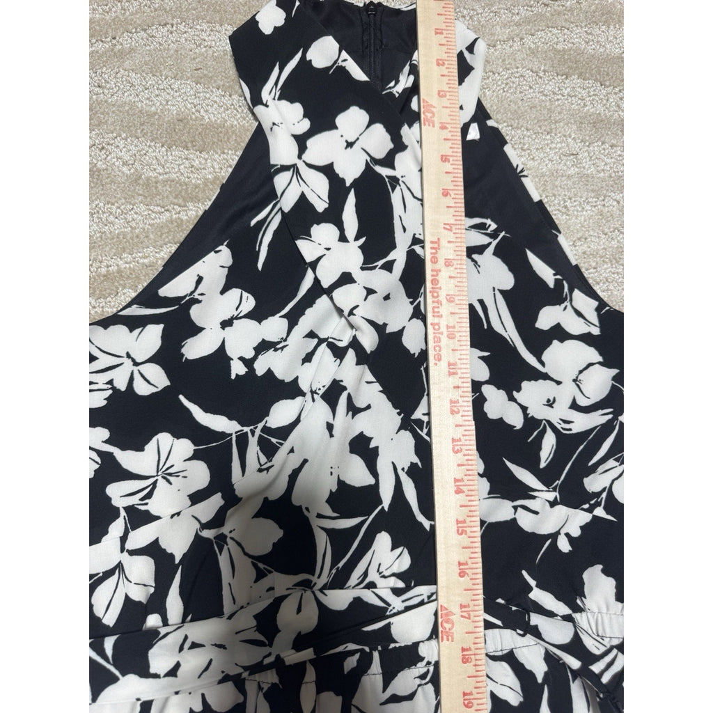 NWT London Times Size 10 Black White Floral Halter Wide Leg Jumpsuit Belted